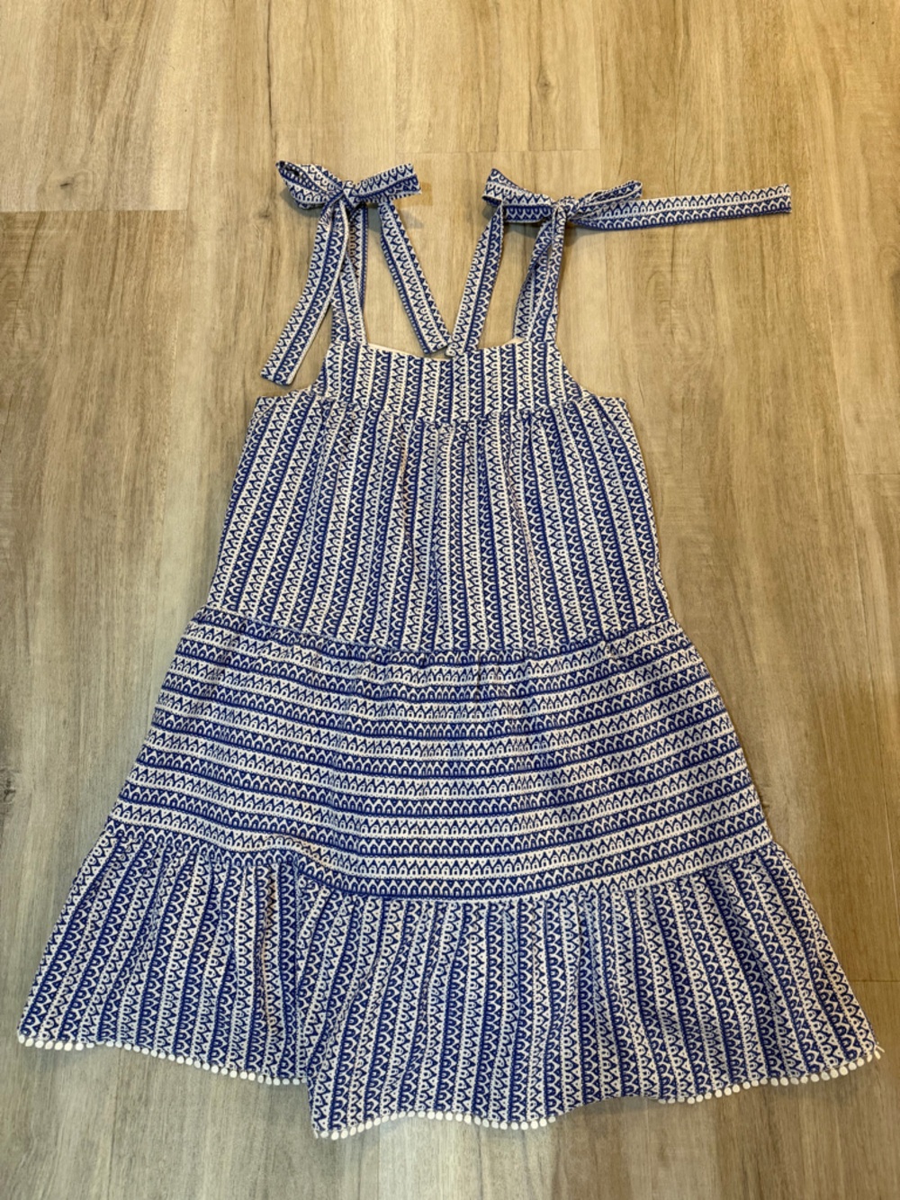 Lulu's Blue and White Printed Mini Dress with Tie Straps